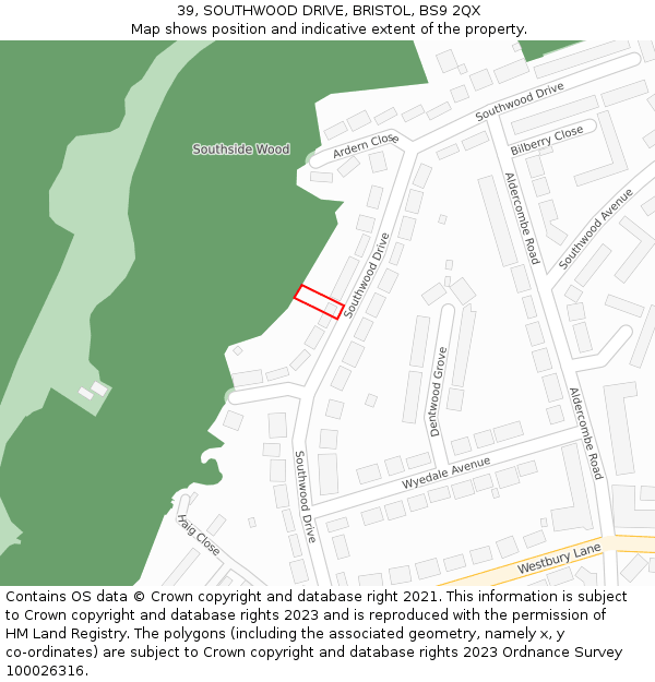 39, SOUTHWOOD DRIVE, BRISTOL, BS9 2QX: Location map and indicative extent of plot