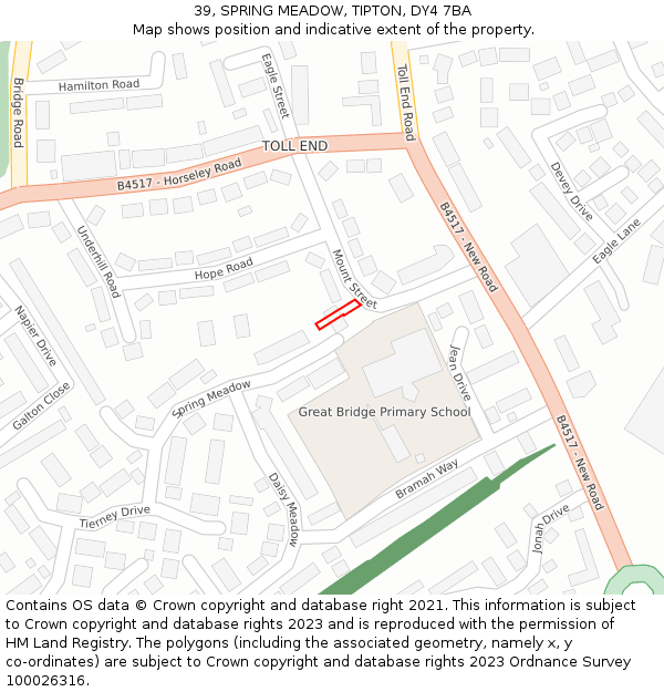 39, SPRING MEADOW, TIPTON, DY4 7BA: Location map and indicative extent of plot