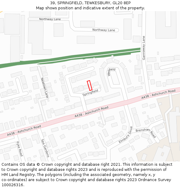 39, SPRINGFIELD, TEWKESBURY, GL20 8EP: Location map and indicative extent of plot
