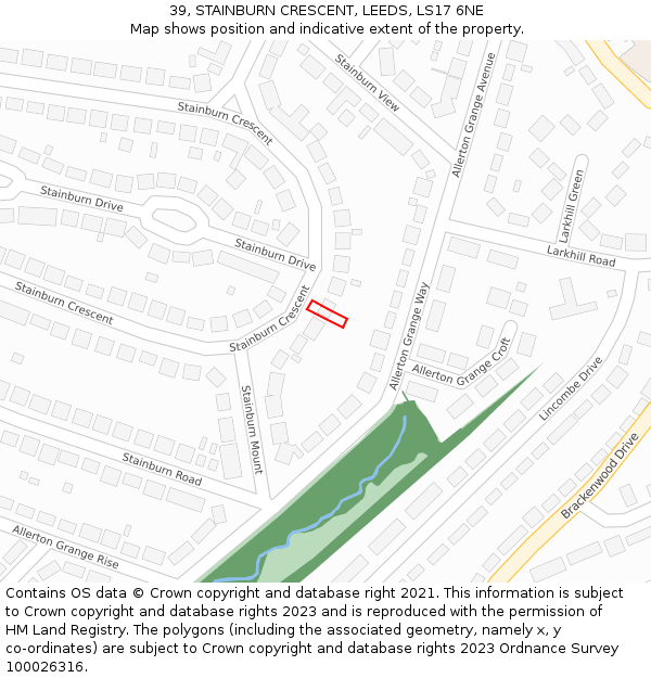 39, STAINBURN CRESCENT, LEEDS, LS17 6NE: Location map and indicative extent of plot