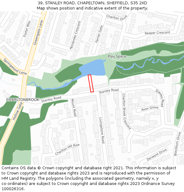 39, STANLEY ROAD, CHAPELTOWN, SHEFFIELD, S35 2XD: Location map and indicative extent of plot