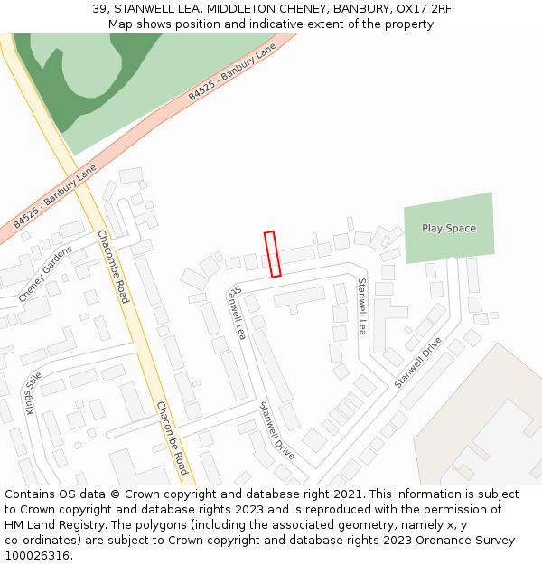 39, STANWELL LEA, MIDDLETON CHENEY, BANBURY, OX17 2RF: Location map and indicative extent of plot