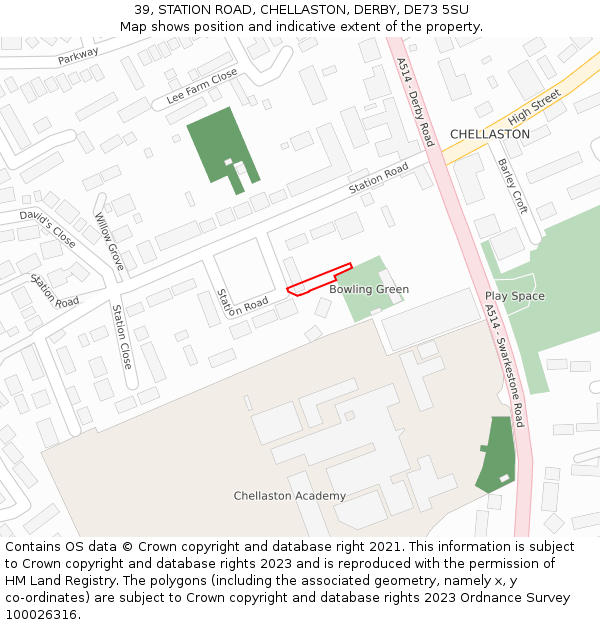 39, STATION ROAD, CHELLASTON, DERBY, DE73 5SU: Location map and indicative extent of plot