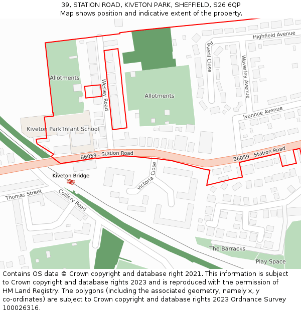 39, STATION ROAD, KIVETON PARK, SHEFFIELD, S26 6QP: Location map and indicative extent of plot