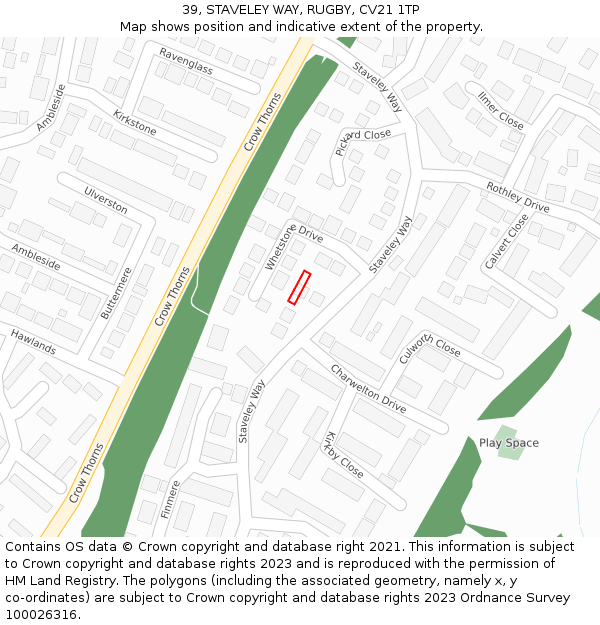 39, STAVELEY WAY, RUGBY, CV21 1TP: Location map and indicative extent of plot