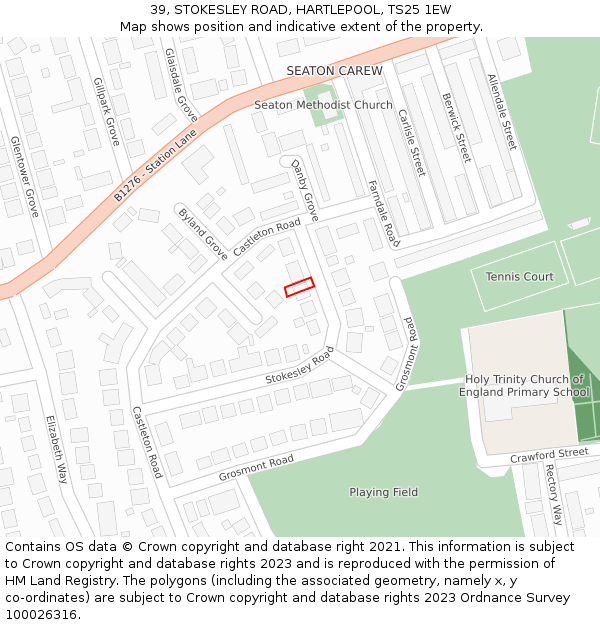 39, STOKESLEY ROAD, HARTLEPOOL, TS25 1EW: Location map and indicative extent of plot
