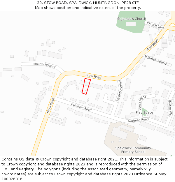 39, STOW ROAD, SPALDWICK, HUNTINGDON, PE28 0TE: Location map and indicative extent of plot