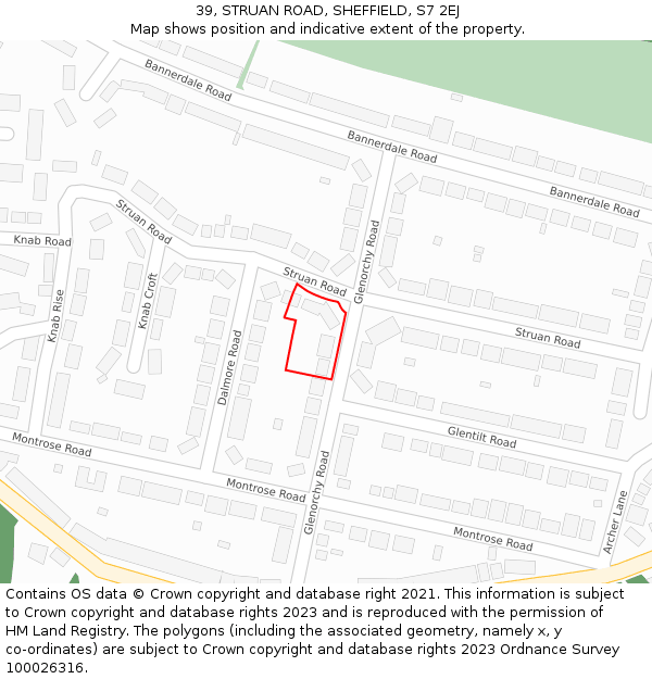 39, STRUAN ROAD, SHEFFIELD, S7 2EJ: Location map and indicative extent of plot