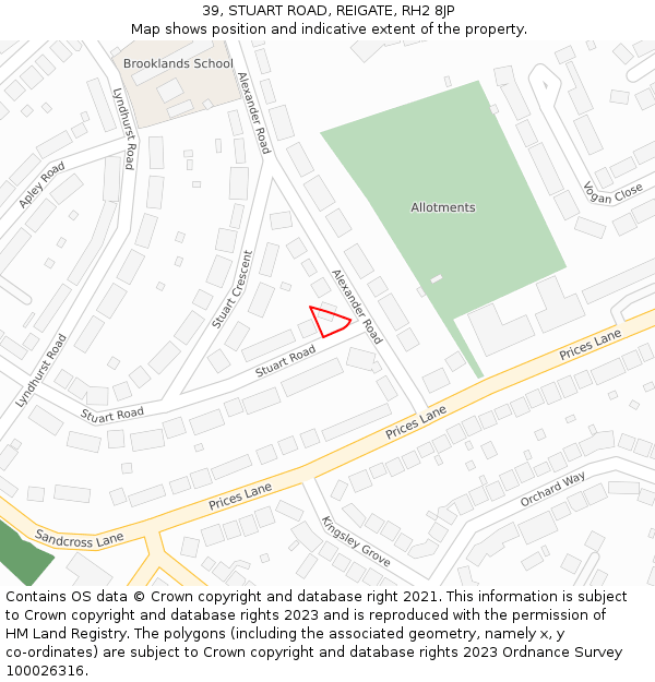 39, STUART ROAD, REIGATE, RH2 8JP: Location map and indicative extent of plot