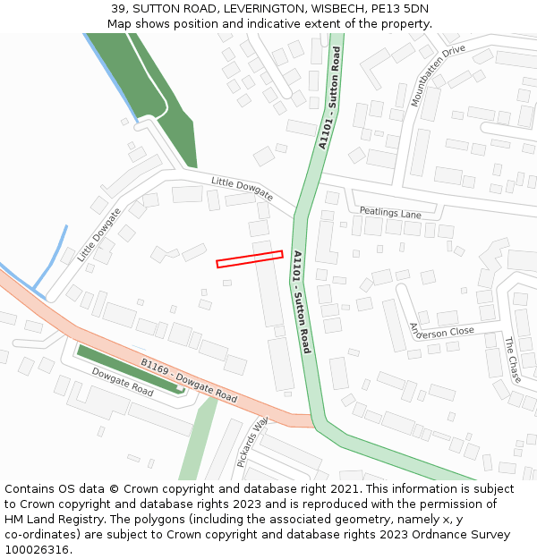 39, SUTTON ROAD, LEVERINGTON, WISBECH, PE13 5DN: Location map and indicative extent of plot