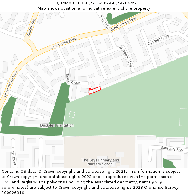 39, TAMAR CLOSE, STEVENAGE, SG1 6AS: Location map and indicative extent of plot