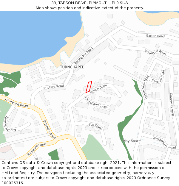 39, TAPSON DRIVE, PLYMOUTH, PL9 9UA: Location map and indicative extent of plot