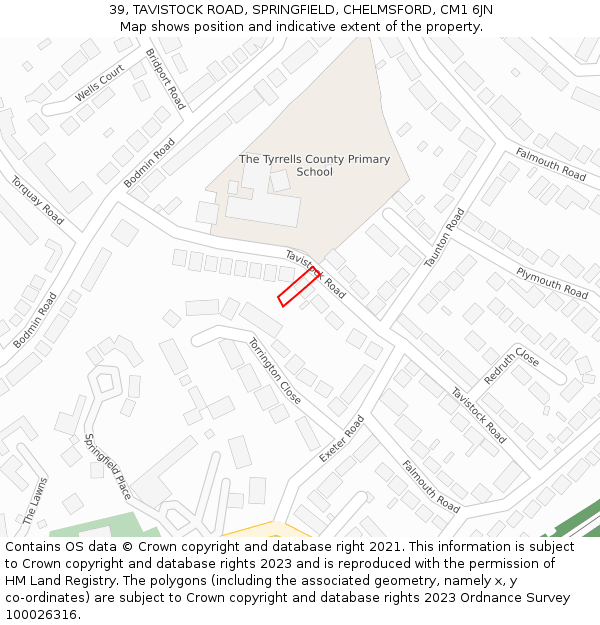 39, TAVISTOCK ROAD, SPRINGFIELD, CHELMSFORD, CM1 6JN: Location map and indicative extent of plot