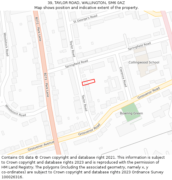 39, TAYLOR ROAD, WALLINGTON, SM6 0AZ: Location map and indicative extent of plot