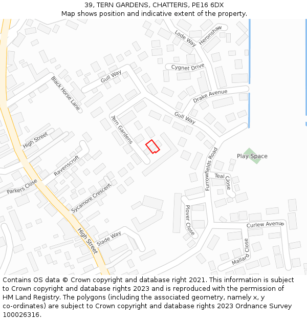 39, TERN GARDENS, CHATTERIS, PE16 6DX: Location map and indicative extent of plot