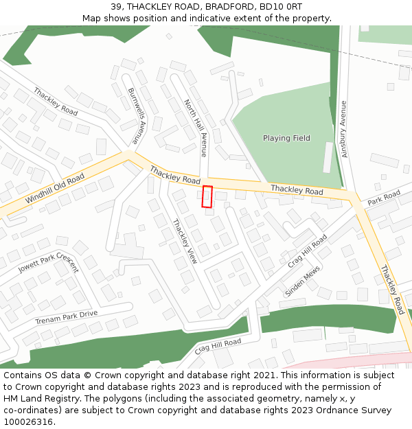 39, THACKLEY ROAD, BRADFORD, BD10 0RT: Location map and indicative extent of plot