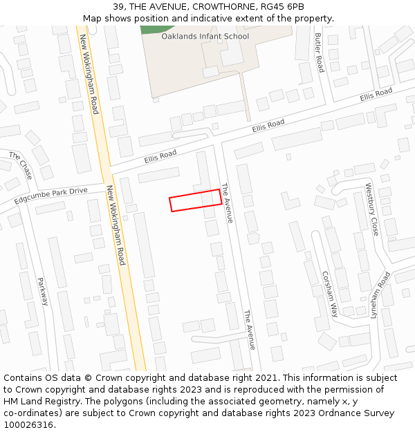 39, THE AVENUE, CROWTHORNE, RG45 6PB: Location map and indicative extent of plot