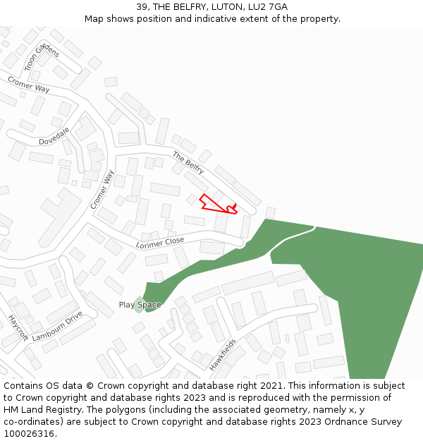 39, THE BELFRY, LUTON, LU2 7GA: Location map and indicative extent of plot