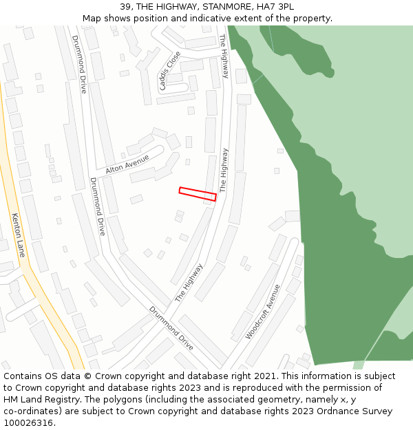 39, THE HIGHWAY, STANMORE, HA7 3PL: Location map and indicative extent of plot