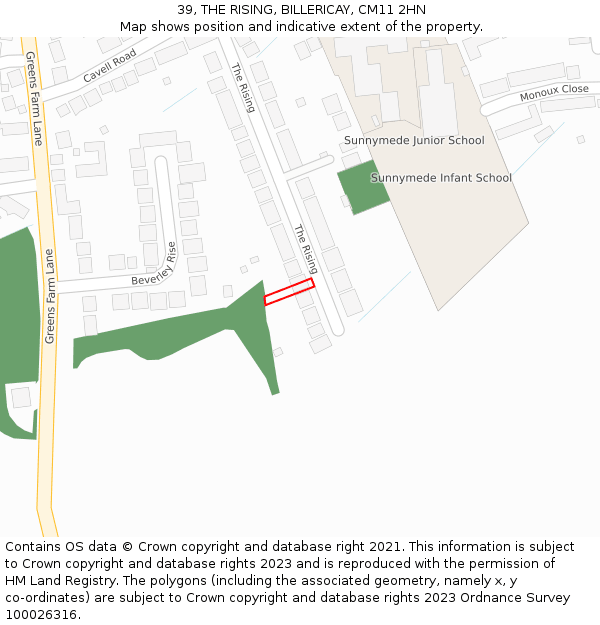 39, THE RISING, BILLERICAY, CM11 2HN: Location map and indicative extent of plot