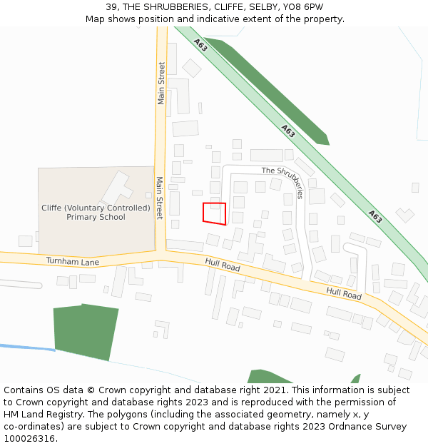 39, THE SHRUBBERIES, CLIFFE, SELBY, YO8 6PW: Location map and indicative extent of plot