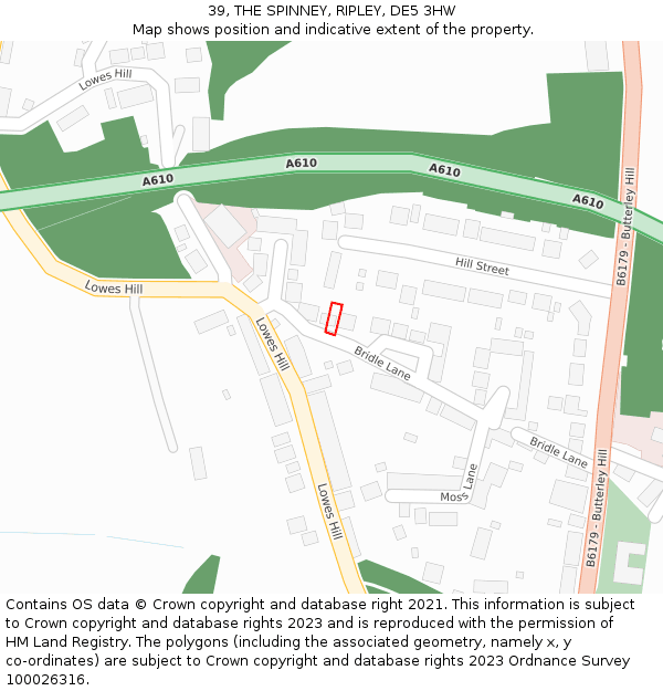 39, THE SPINNEY, RIPLEY, DE5 3HW: Location map and indicative extent of plot