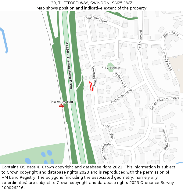 39, THETFORD WAY, SWINDON, SN25 1WZ: Location map and indicative extent of plot
