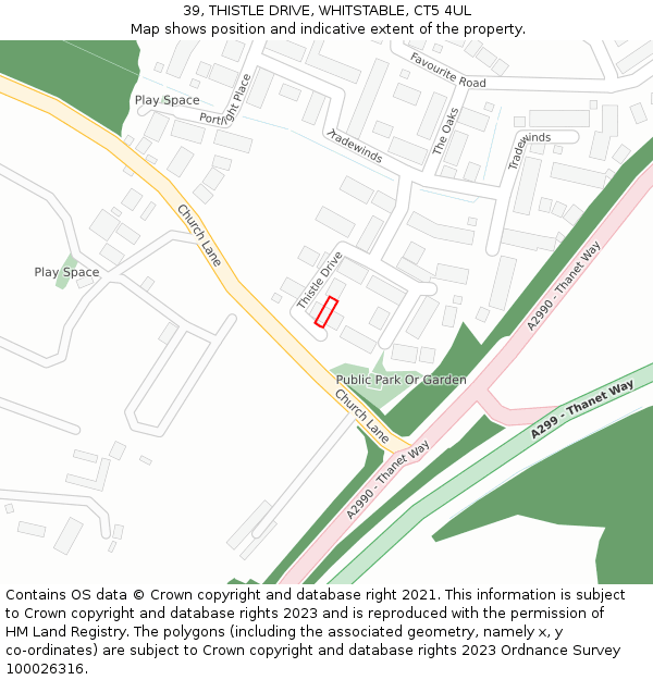 39, THISTLE DRIVE, WHITSTABLE, CT5 4UL: Location map and indicative extent of plot