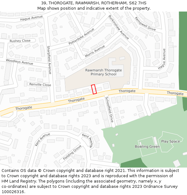 39, THOROGATE, RAWMARSH, ROTHERHAM, S62 7HS: Location map and indicative extent of plot