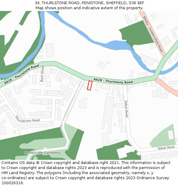 39, THURLSTONE ROAD, PENISTONE, SHEFFIELD, S36 9EF: Location map and indicative extent of plot