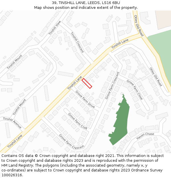 39, TINSHILL LANE, LEEDS, LS16 6BU: Location map and indicative extent of plot