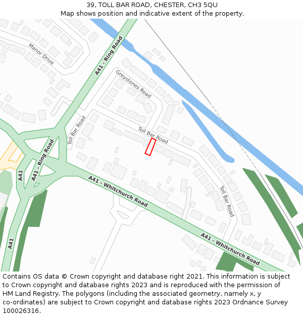 39, TOLL BAR ROAD, CHESTER, CH3 5QU: Location map and indicative extent of plot