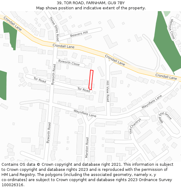39, TOR ROAD, FARNHAM, GU9 7BY: Location map and indicative extent of plot