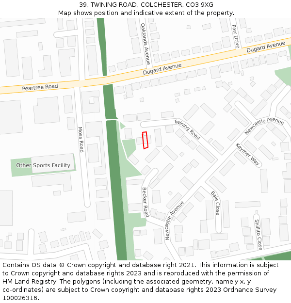 39, TWINING ROAD, COLCHESTER, CO3 9XG: Location map and indicative extent of plot