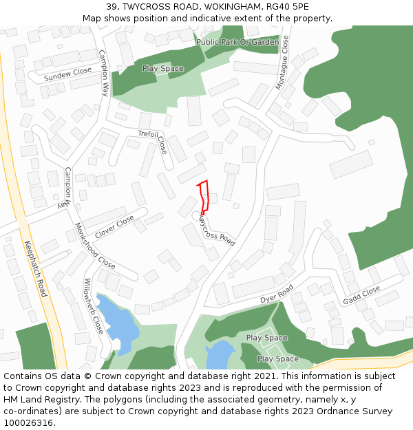39, TWYCROSS ROAD, WOKINGHAM, RG40 5PE: Location map and indicative extent of plot
