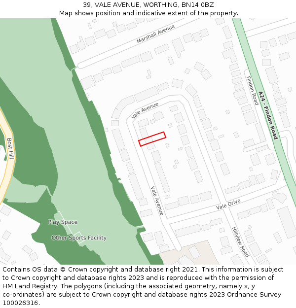 39, VALE AVENUE, WORTHING, BN14 0BZ: Location map and indicative extent of plot