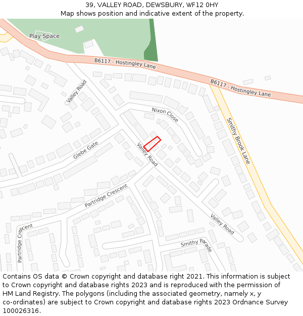 39, VALLEY ROAD, DEWSBURY, WF12 0HY: Location map and indicative extent of plot