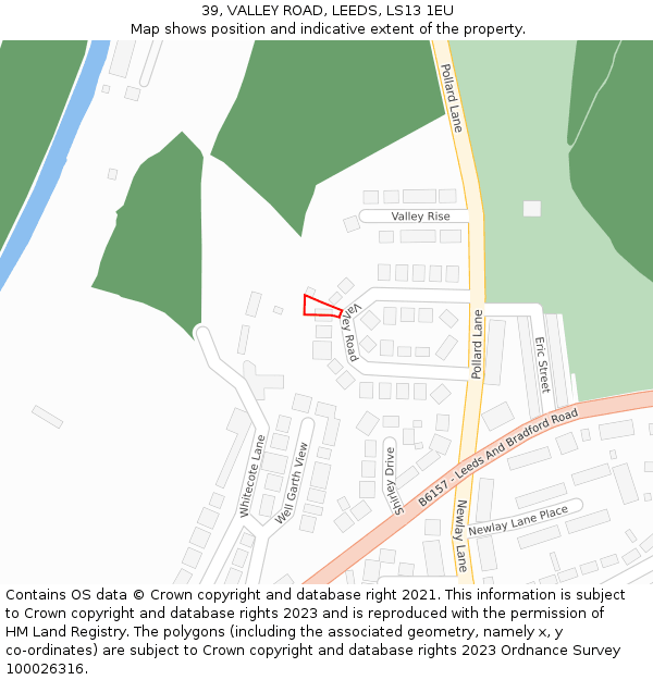 39, VALLEY ROAD, LEEDS, LS13 1EU: Location map and indicative extent of plot