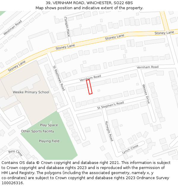 39, VERNHAM ROAD, WINCHESTER, SO22 6BS: Location map and indicative extent of plot