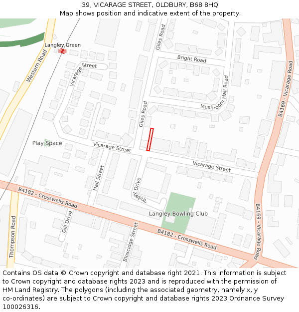 39, VICARAGE STREET, OLDBURY, B68 8HQ: Location map and indicative extent of plot