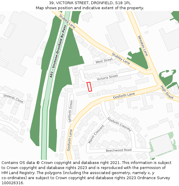 39, VICTORIA STREET, DRONFIELD, S18 1PL: Location map and indicative extent of plot