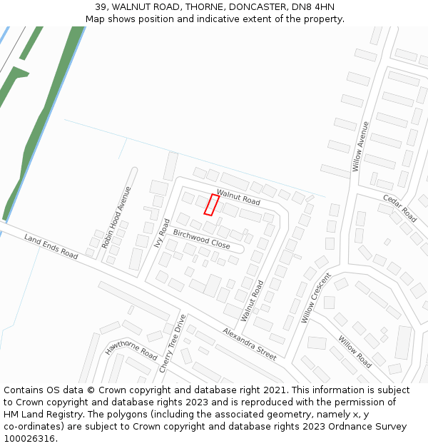 39, WALNUT ROAD, THORNE, DONCASTER, DN8 4HN: Location map and indicative extent of plot