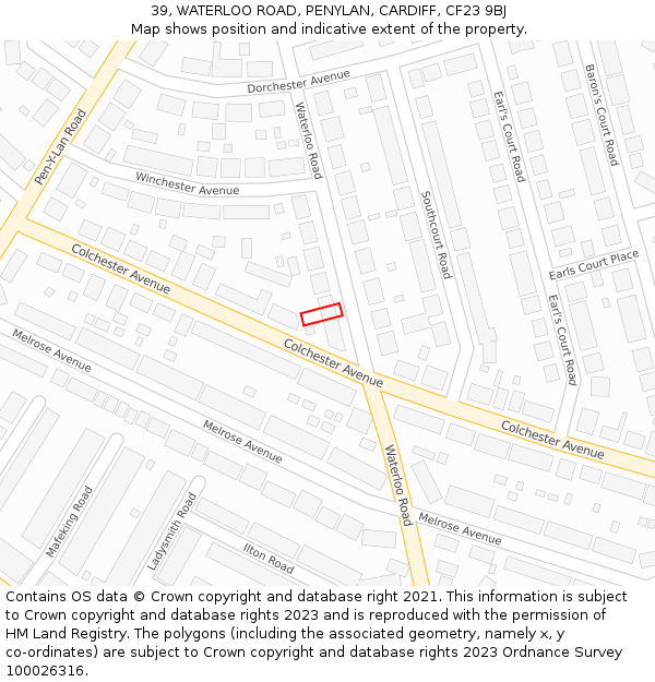 39, WATERLOO ROAD, PENYLAN, CARDIFF, CF23 9BJ: Location map and indicative extent of plot
