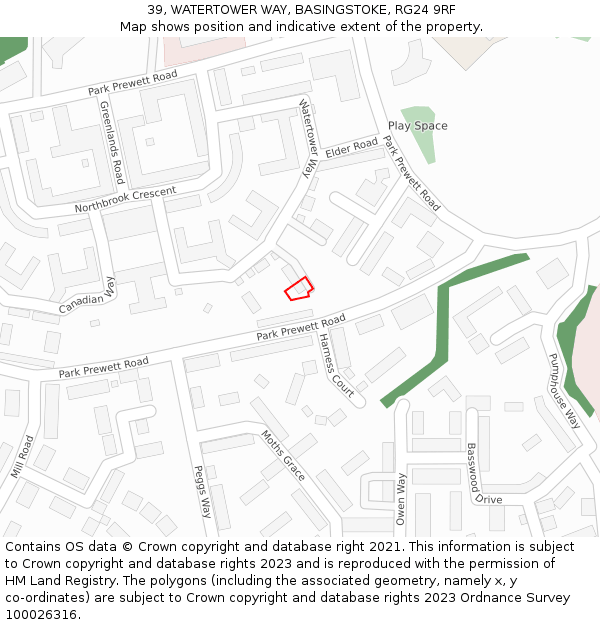 39, WATERTOWER WAY, BASINGSTOKE, RG24 9RF: Location map and indicative extent of plot