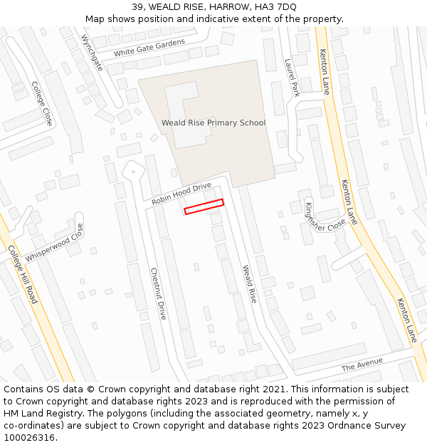 39, WEALD RISE, HARROW, HA3 7DQ: Location map and indicative extent of plot