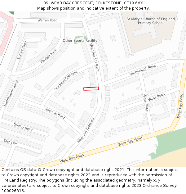 39, WEAR BAY CRESCENT, FOLKESTONE, CT19 6AX: Location map and indicative extent of plot