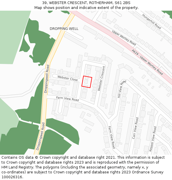 39, WEBSTER CRESCENT, ROTHERHAM, S61 2BS: Location map and indicative extent of plot