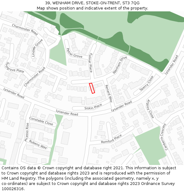 39, WENHAM DRIVE, STOKE-ON-TRENT, ST3 7QG: Location map and indicative extent of plot