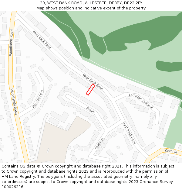 39, WEST BANK ROAD, ALLESTREE, DERBY, DE22 2FY: Location map and indicative extent of plot