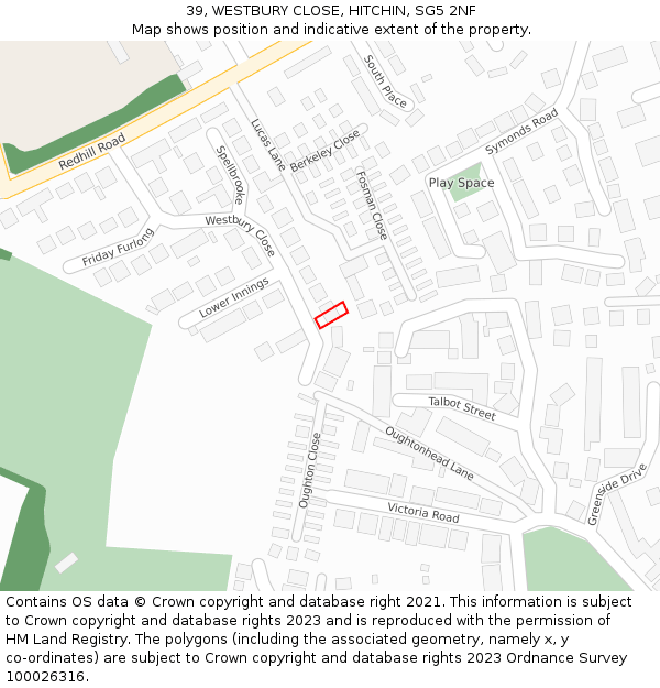 39, WESTBURY CLOSE, HITCHIN, SG5 2NF: Location map and indicative extent of plot